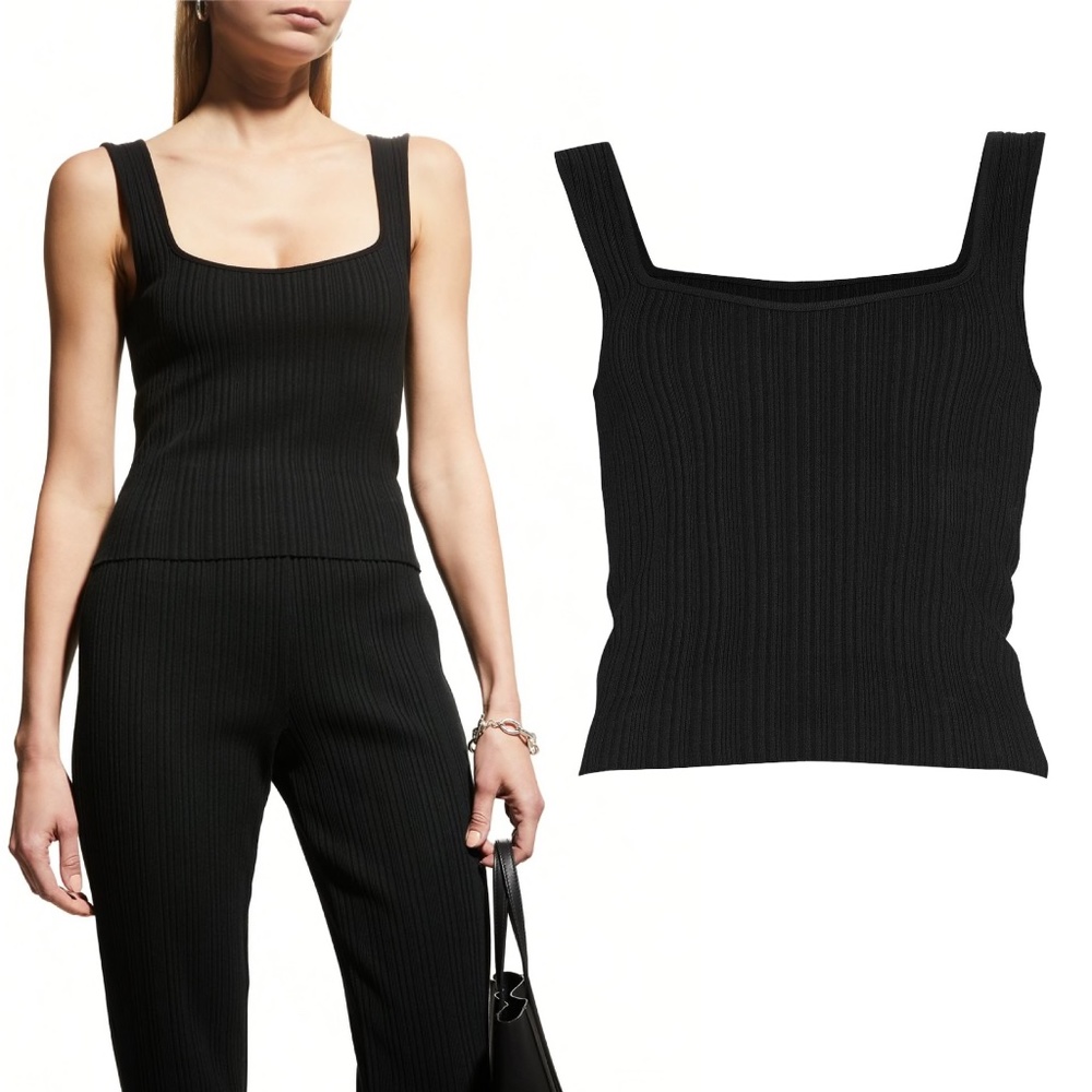 VINCE Ribbed Sweetheart Camisole Tank Top in Black Size Medium M